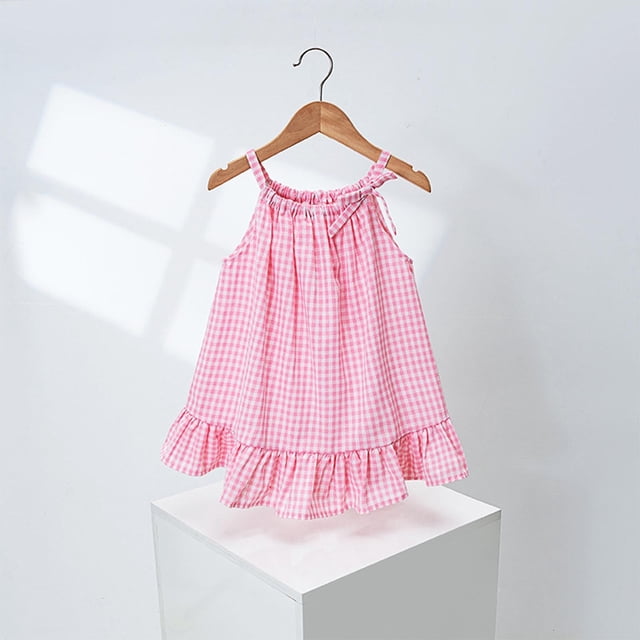 Économies d'Été! Robe d'Été pour Enfants, Robes Décontractées pour Filles en Liquidation, Robe Sans Manches à Carreaux à la Mode pour Enfants, Robe Décontractée et Confortable à Col Rond