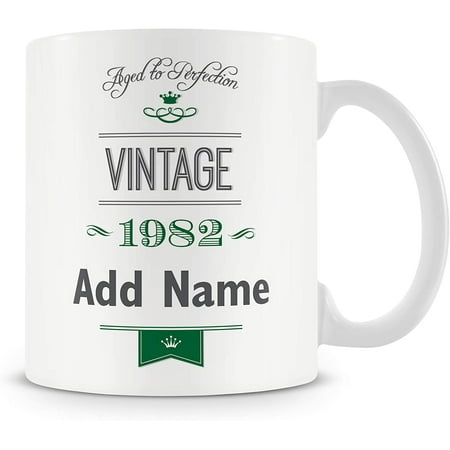 

Vintage 1982 (Age 40) Aged to Perfection Personalised Mug - Customised 40th Birthday Gift - Add Name - Pink