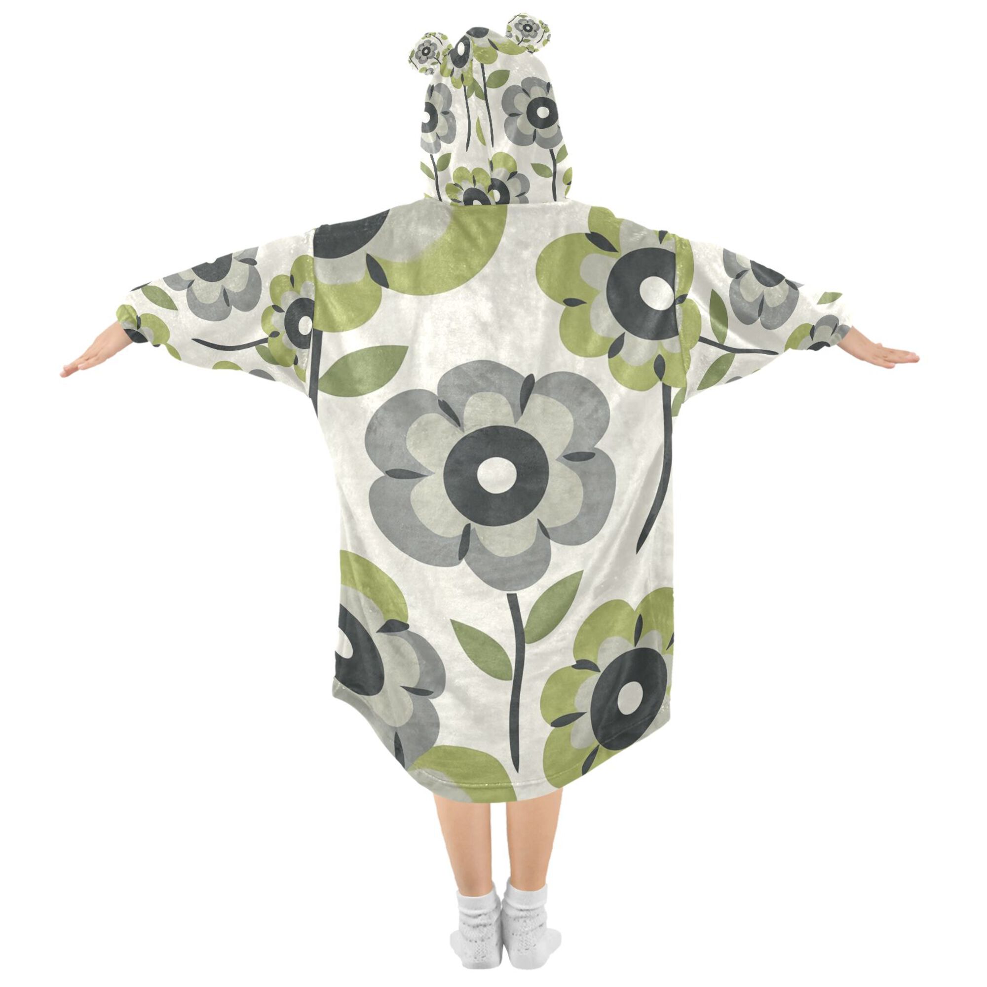 FORMRS Wearable Blanket Hoodie with Sleeves for Kids Cozy Flannel Sweatshirt, Retro Flower