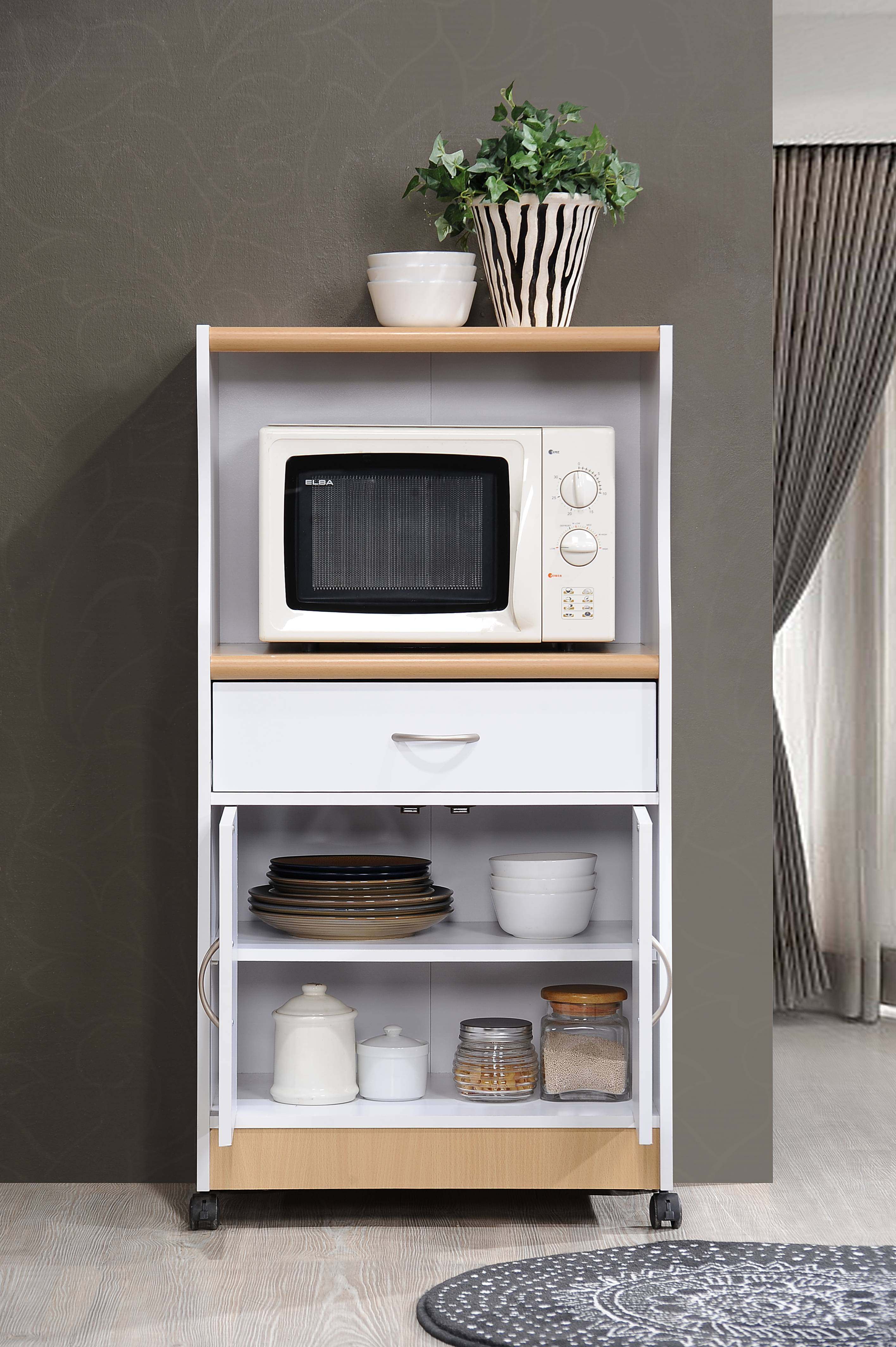 Hodedah Microwave Kitchen Cart, White
