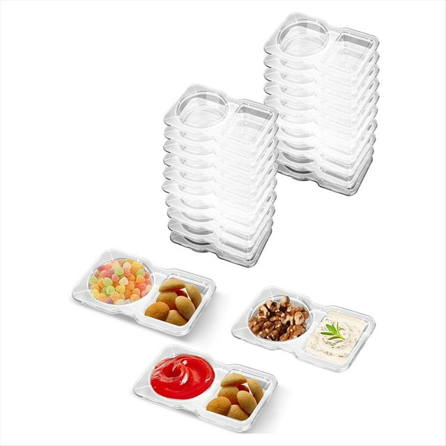 20 Recipientes para Refrigerios con Tapa, Herméticos, con 2 Compartimentos, Reutilizables.