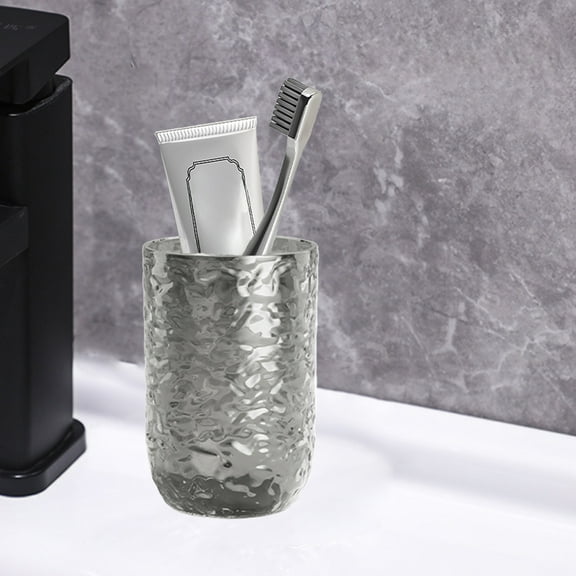 CxhicLuv Glacier Pattern Tooth Cup, 300ml Clear Plastic Wash Cup, Eco-Friendly Safe Design for Couples, Elegant Household Drinking Cup, Practical and Stylish, Gray for Bathroom