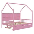 thumbnail image 5 of Harper & Bright Designs Full Size House Bed with Trundle and Storage Shelves Kids Montessori Bed Wood Playhouse Tent Bed Frame for Girls Boys, Pink, 5 of 9
