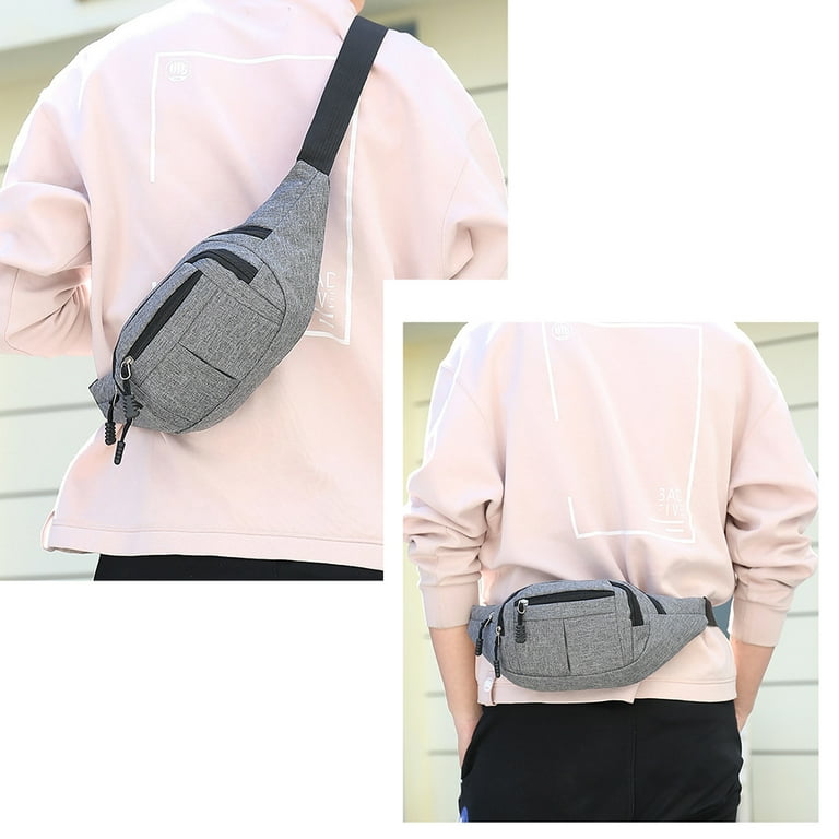 Yuanbang Fanny Pack Fashionable Waist Bag Casual Travel Bum Bag with 4 Zipper Pockets for Women Men Sports Running Hiking Jogging(Gray), Men's, Size