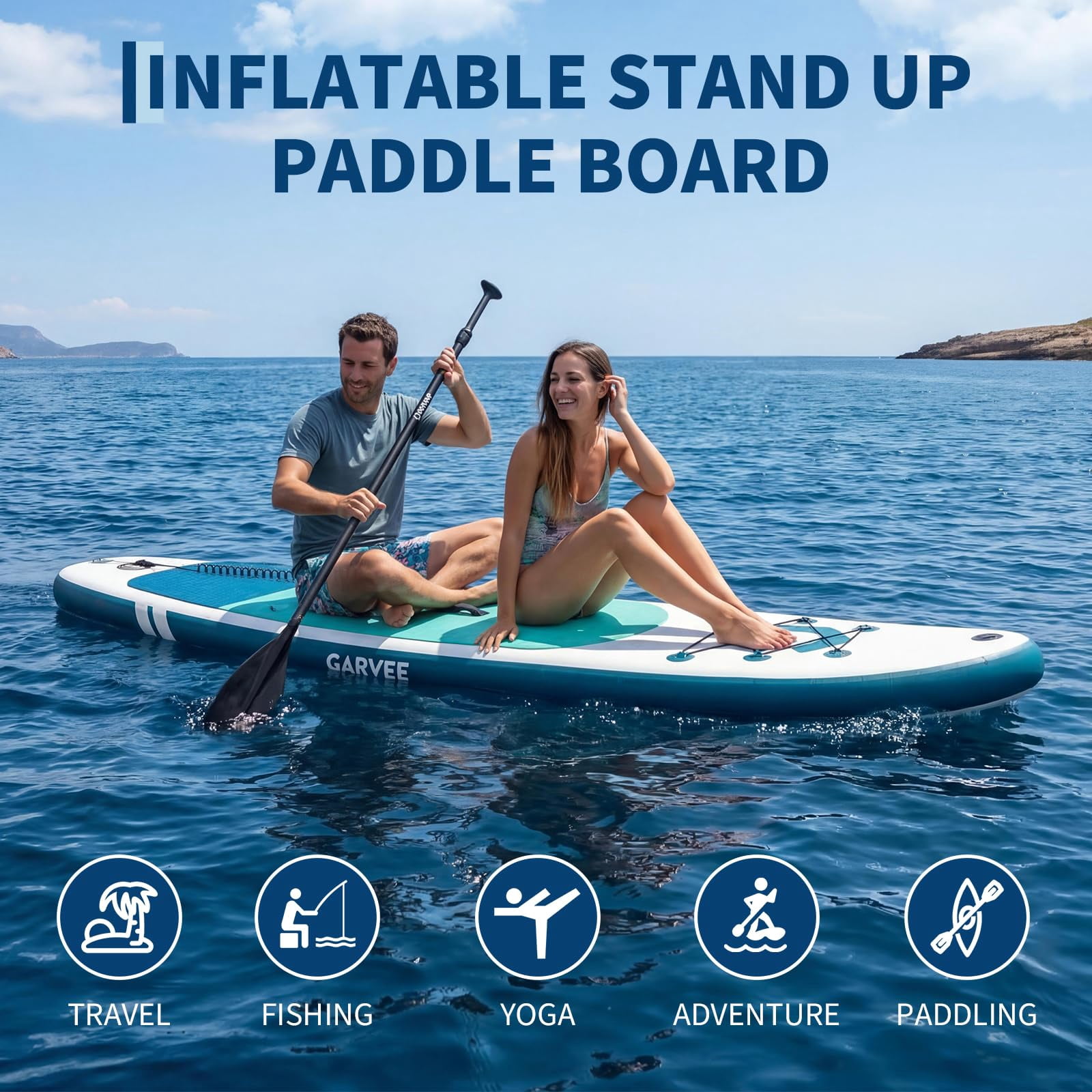 Garvee 12ft Inflatable Stand Up Paddle Board with Premium SUP Accessories,400 lb Capacity,Blue