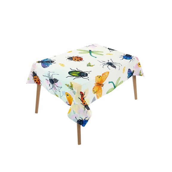 Spring Butterfly Dragonfly Table Cloth, Waterproof Tablecloth for Rectangle Tables, Botanical Floral Colorful Reusable Washable Fabric Table Cover for Restaurant Kitchen Dining Tables 60"x102"