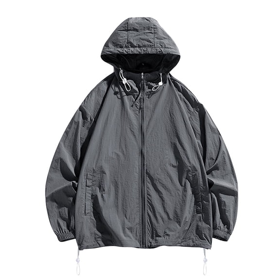 Iugvhana Light Jacket for Men Full Zipper Long Sleeve Hoodie Sun Protection Running Windproof Jackets with Pocket Unisex Outerwear Dark Gray L