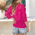 thumbnail image 6 of Crochet Coverups for Women Loose Fit Hollow Out Off the Shoulder Top Summer Beach Travel 3/4 Sleeve Swim Cover Up Hot Pink 2XL, 6 of 7