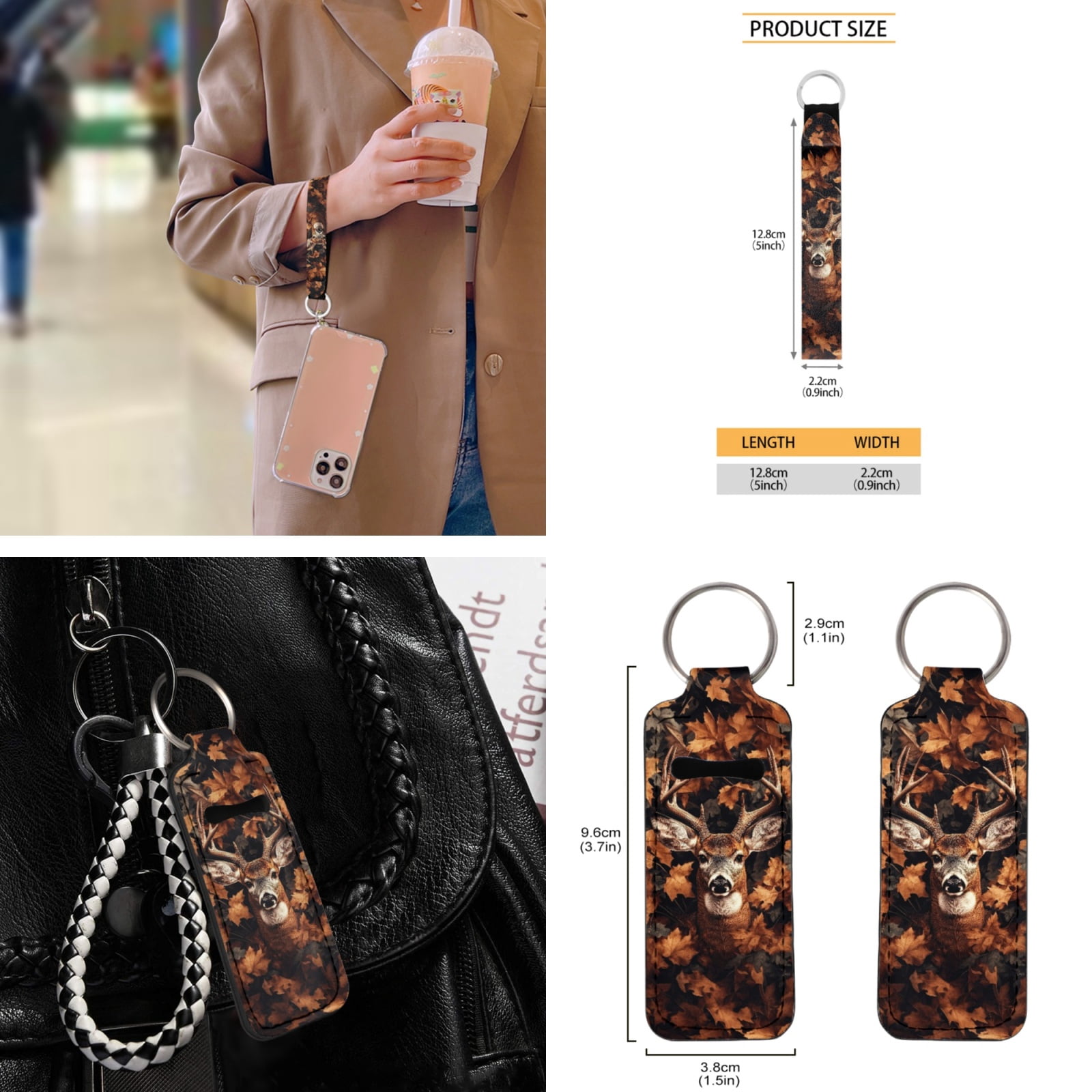 Yuyamidu 12 PCS Deer Car Seat Covers Set Camo Hunting Steering Wheel Cover Seat Belt Covers Coasters Keychain Wristlet Strap Keyring Chapstick Sleeve