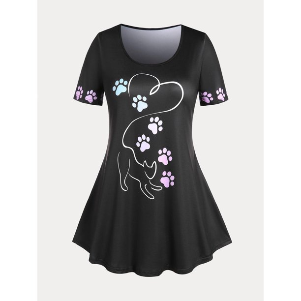 Camiseta Talla Extra Estampado Pata de Gato Rosegal Camisetas tallas grandes