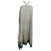 Mogul Women's Wrap Skirt Black Floral Print White Silk Sari Reversible 2 Layer Halter Dress