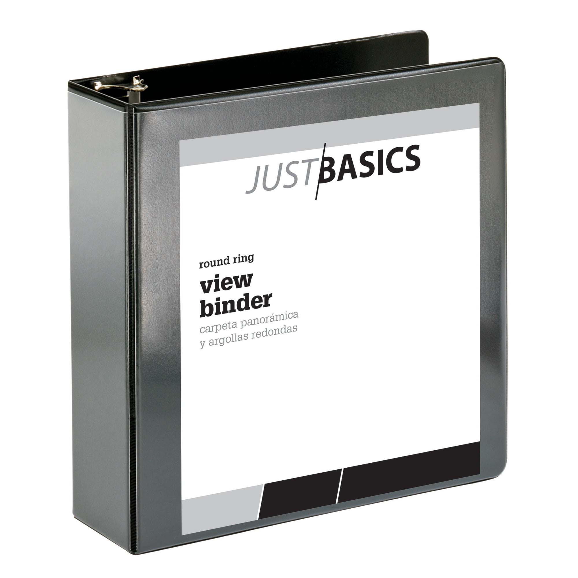 Just Basics Basic Round-Ring View Binder, 3' Rings, 61% Recycled, Black