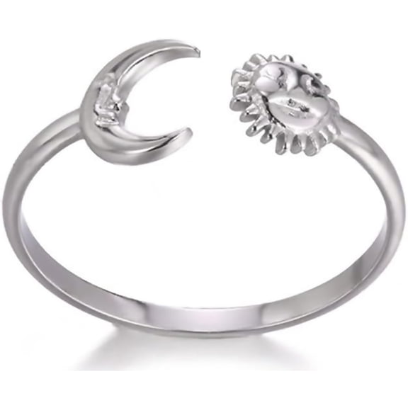 Zephyriana Sun and Moon Rings Stainless Steel Crescent Sun Rings for Women Gold Open Ring Middle Index Finger Jewelry Gift