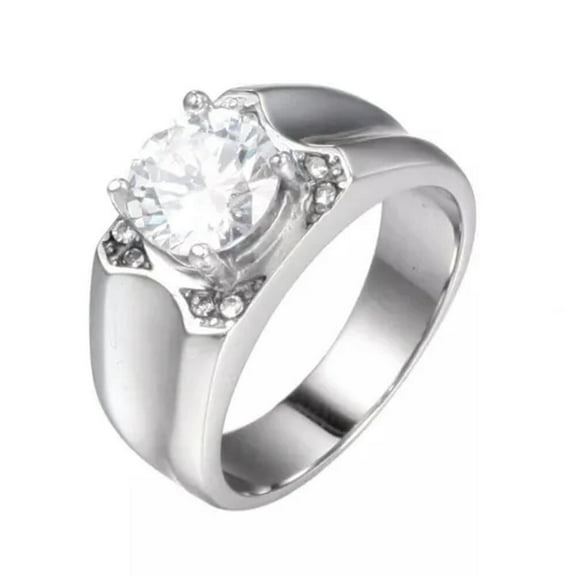 8*8mm Silver/Gold Color AAA Cz Band Mens Stainless Steel Polished Ring Size 7-12