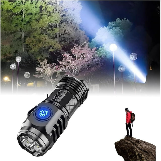 HUGFEGWE Three-Eyed Monster Mini Flashlight, Rechargeable Flashlights High Lumens Flash Light, 900 Lumens Super Bright LED Flashlight, 5 Modes, 10h Running Time for Outdoor, Waterproof (Black)