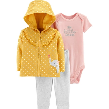 - Child of Mine by Carter's Hooded Cardigan, Short Sleeve Bodysuit & Pants, 3-Piece Outfit Set (Baby Girls)