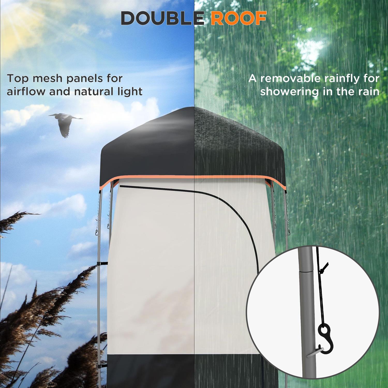 Demi Bonn Camping Shower Tent, Portable Privacy Shelter with Solar Shower Bag, Removable Floor & Carrying Bag, Black