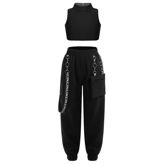 Yruioon Kids Girls Athletic Gymnastics Outfits 2 Piece Vest Tops with Sweatpants Joggers Set Black 8
