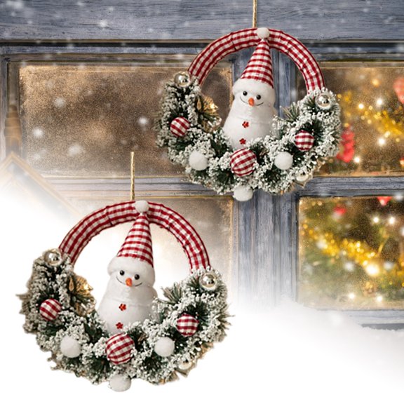 Festive Snowman Wreath for Front Door, Cartoon Fabric Hanging Ornament – Holiday Decor for Window/Wall, Ready to Hang,11.02inch(28cm)