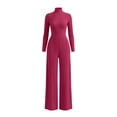 thumbnail image 5 of Bloomae Women's Long Sleeve Turtleneck Jumpsuit - Stretchy Ribbed Wide-Leg Casual One-Piece Back Cutout Rompers Loose Fit Overall Pants with Pockets, 5 of 5