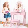 thumbnail image 4 of Faitaliicy Kids Princess Vanity Set With Touch Lights & Mirror Storage Drawer Matching Stool And Wood Makeup Playset Girls 2-Piece Wooden Play Vanity Set Makeup Table Set For Bedroom, 4 of 9