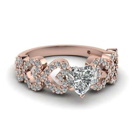 1 Carat Diamond Rings With Center Natural Heart Shaped Ring 14K Rose Gold GIA Certified