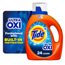 Tide Ultra Oxi Liquid Laundry Detergent, 24 Loads, 34 fl oz, HE Compatible (2 Packs)