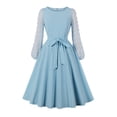 thumbnail image 1 of Vestido de mujer a la moda de manga larga con cuello redondo y cinturón liso elegante Vintage con lazo para fiesta Fridja  NMB755, 1 of 8