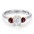 thumbnail image 3 of Gem Stone King 925 Silver and 10K Yellow Gold White Moissanite and Red Rhodolite Garnet Engagement Ring for Women | 1.34 Cttw | Oval 7X5MM | Gemstone Birthstone | Size 8, 3 of 7