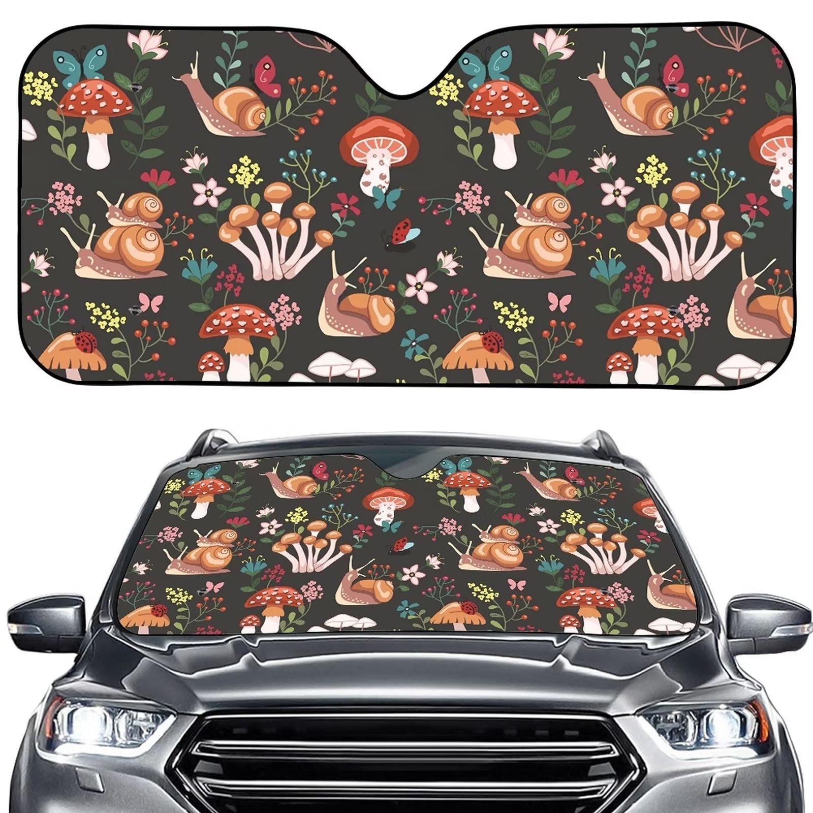 NETILGEN Natural Plant Mushroom Print Windshield Cover Sun Shade of