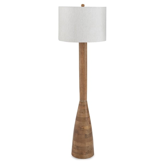Signature Design by Ashley Ailsa Wood Floor Lamp, Natural Wood Finish, Modern Drum Fabric Shade, 59" Tall
