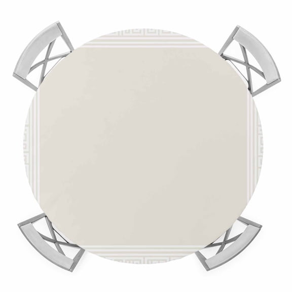Cream Geometric Round Fitted Tablecloth with Elastic Edge, Waterproof Table Cloth Table Cover for 55"-60" Tables, White Greek Key Design Abstract Modern Art Tablecloths for Dining Picnic Outdoor