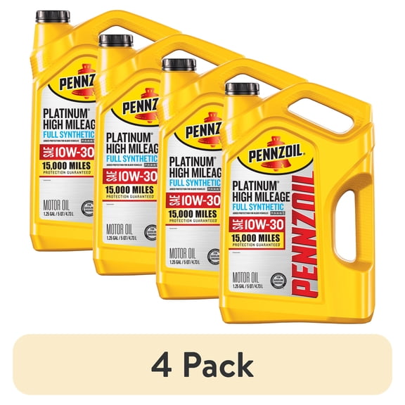 (4 pack) Pennzoil Platinum High Mileage Full Synthetic 10W-30 Motor Oil, 5 Quart
