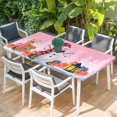thumbnail image 2 of Pink Snowman Christmas Table Cloths for 4 Foot Rectangle Tables, Xmas Tree Snowflake Elk Gifts Patio Waterproof Elastic Fitted Tablecloths, Washable Rectangular Table Cover for Camping, 2 of 8