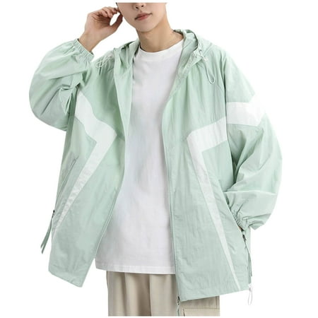 Guieoi Mens Coats Outerwear Winter 4xl Men s Pocket With Cap Ice Silk-thin Breathable Loose Fitting Fishing And Sun Protection Suit Jacket Blue