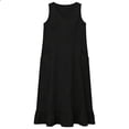 thumbnail image 5 of Maqroz Linen Dresses for Women Sleeveless V Neck Tank Pocketed Sundress Cotton Linen Summer Beach Vacation Outdoor Outfits Black M, 5 of 5