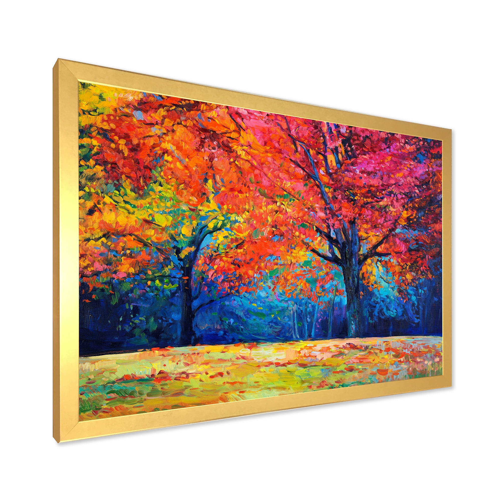 Designart 'Abstract Vibrant Red Tree In Autumn Landscape' Traditional Framed Art Print