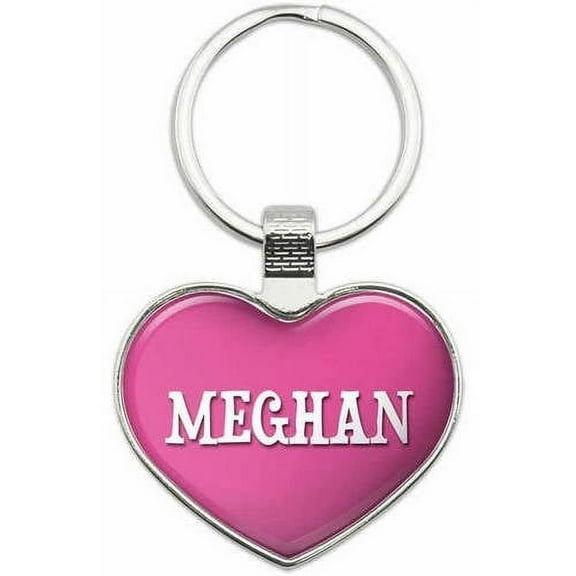 Meghan - Names Female Metal Heart Keychain Key Chain Ring, Multiple Colors Available