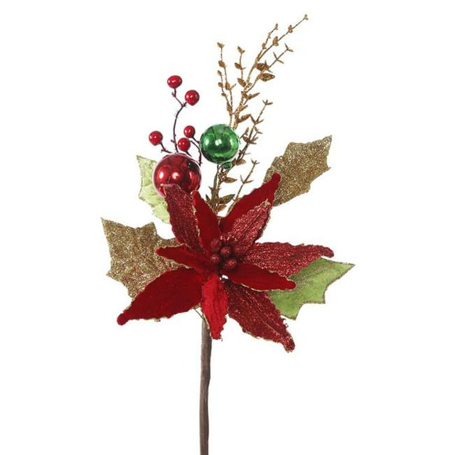Vickerman L161287 Red Velvet Poinsettia Floral Spray - 17 in. - 3 Per Bag