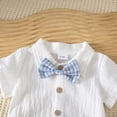 thumbnail image 4 of hoksml Unisex Baby Bodysuit and Suspender Shorts Set, Plaid Bow Tie Outfit, Infant Formal Summer Wear, 4 of 7