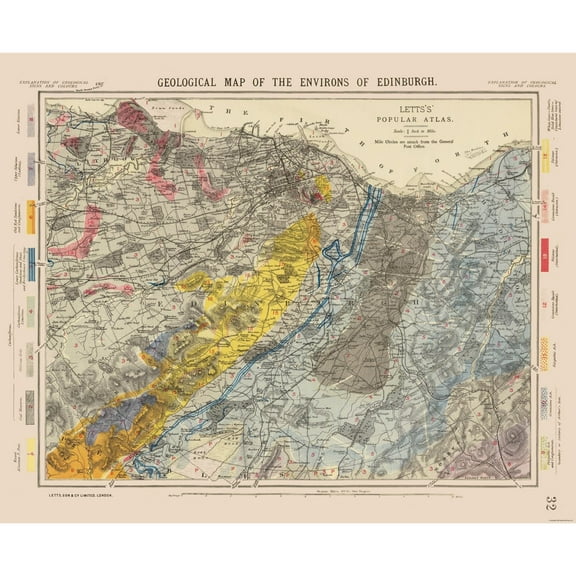 Historic Map - Edingburgh Scotland - Letts 1883 - 28.15 x 23 - Vintage Wall Art