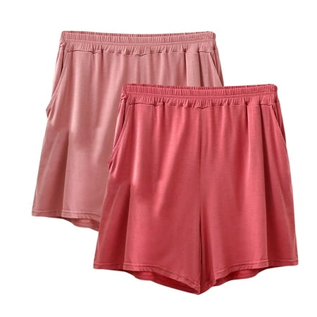 Athletic Shorts for Women Clearance  2PC Women s Summer Elastic Waist Thin Quarter Shorts Color Thin Style Casual Pajamas Loose Size Home Pants