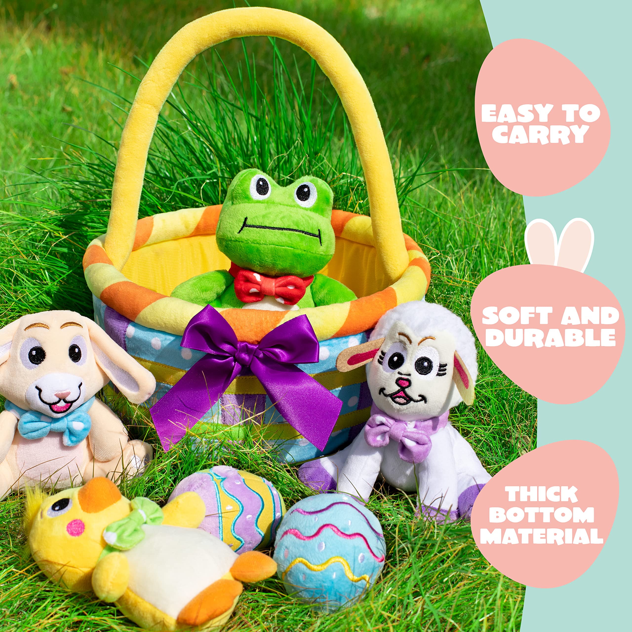 Joyfy 7Pcs Easter Basket for Kids,Basket Stuffers Fillers,Easter Basket Stuffed Animal Plush Playset,Easter Toys for Easter Party Favor Supplies,Easter Eggs Hunt