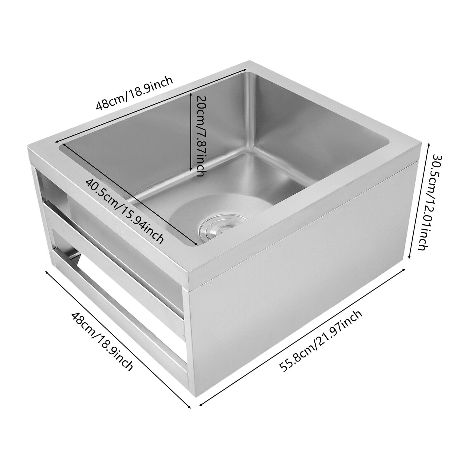 Miumaeov Commercial Sink Stainless Steel Floor Mount Mop Sink Kitchen Utility Sink Rectangular Service Sink 22*19*12in