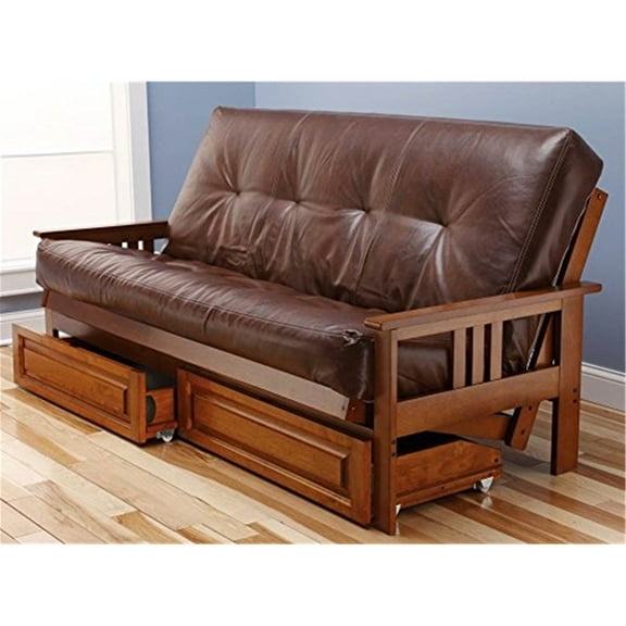 Kodiak Furniture Monterey Barbados Storage Futon and Brown Faux Leather Mattress