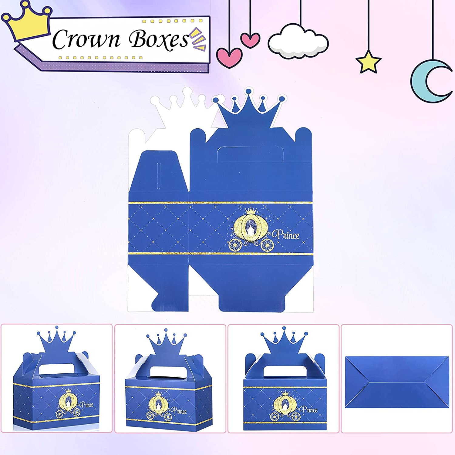 Blue Crown Bubbles Party Favors Baby Shower 1st birthday Prince Theme Celebrations Birthday Supplies Girls Boys Gift Kids Clear Mini Bottle Wands Non Toxic