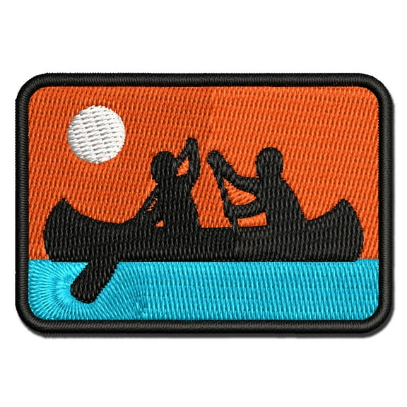 Two Person Canoe Team Water Boat with Paddle Applique Multi-Color Embroidered Iron-On Patch - 2.5 Inch Small