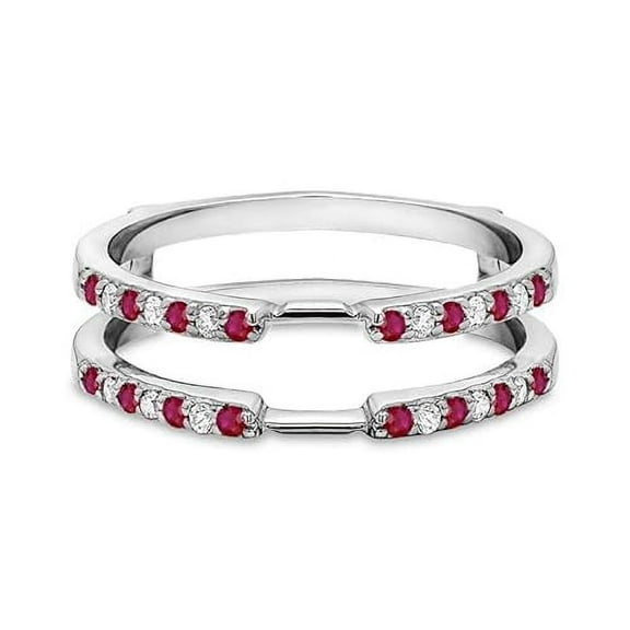 beryl_creation 925 Sterling Silver 14K White Gold Plated 1.65 Ct Round Cut Red Ruby & Diamond Wedding Engagement Enhancer Guard Wrap Ring For Women's -4