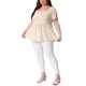 thumbnail image 2 of Camisas de mujer de talla grande Agnes Orinda, blusas de peplum sólido, cuello cuadrado, estilo babydoll, 1X beige, 2 of 6