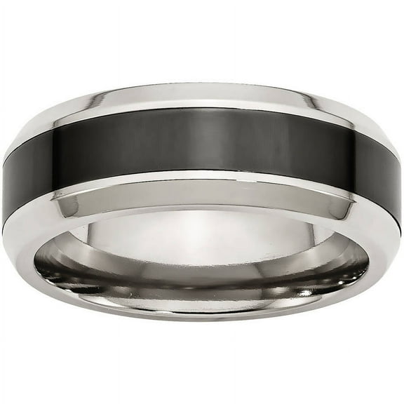 Stainless Steel Base w/Polished Black Ceramic Center Beveled Band
